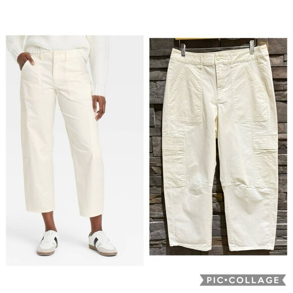 Women's Mid-Rise Barrel Leg Cargo Pants‎ Universal Thread Cream Size 10 - Picture 1 of 10